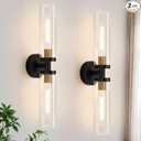 Wall Sconces Set of Two, 22" Black and Gold Bathroom Sconces with Clear Glass, Hardwired Modern Sconces Wall Decor Set of 2 Wall Light fixtures for Bathroom Mirror Living Room Hallway Bedroom (Bulbs not Included)