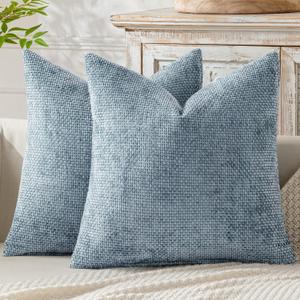 MIULEE Pack of 2 Light Blue Throw Pillow Covers 18x18 Inch Coastal Summer Modern Boho Accent Decorative Pillow Covers Soft Chenille Farmhouse Cushion Covers for Home Decor Couch Bed Sofa Living Room