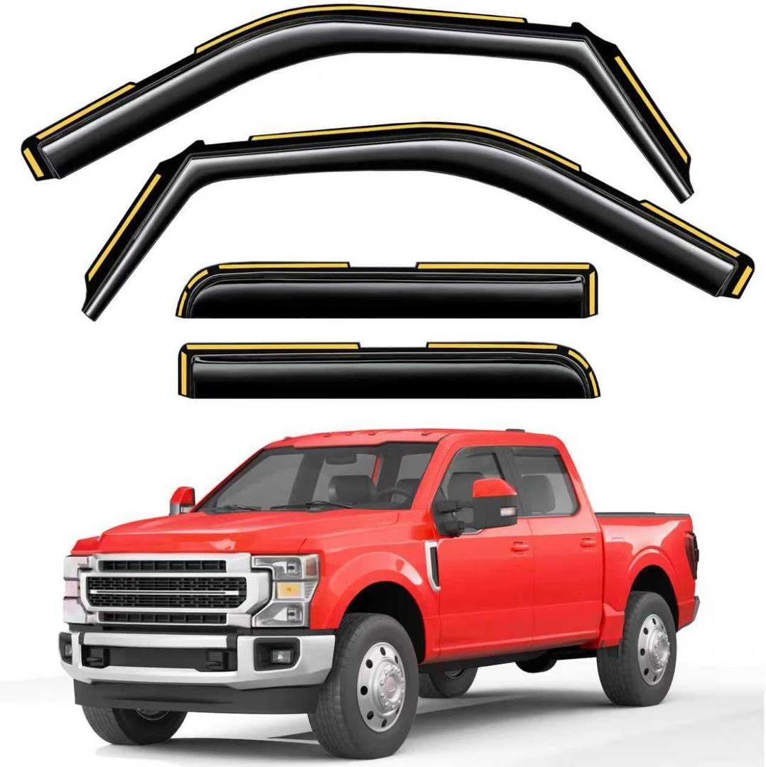 in-Channel Window Rain Guards Fit for Truck Ford F150 2015-2020 SuperCrew (Fit for Ford F250-F550 2017-2025) Extra Durable Window Visors Window Deflectors Vent Shades Car Accessories-4 pcs