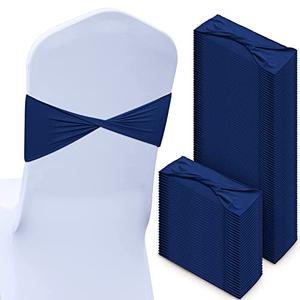 Kinlop 150 Pcs Spandex Chair Sashes Bows Stretch Chair Cover Bands Elastic Ties Bands Slider Sashes Without Buckle Decorations for Wedding Party Events Ceremony Birthday(Navy Blue)