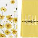 Artoid Mode Yellow Flowers Bee Hello Sunshine Spring Kitchen Towels Dish Towels, 18x26 Inch Summer Holiday Decoration Hand Towels Set of 2