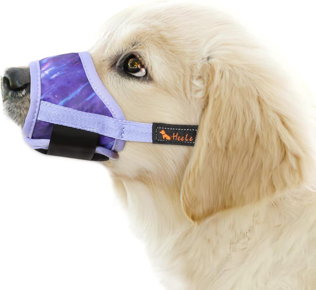 HEELE Dog Muzzle,Soft Nylon Muzzle Anti Biting Barking Chewing,Air Mesh Breathable Drinkable Adjustable Loop Pets Muzzle for Small Medium Large Dogs 4 Colors 4 Sizes (P-Meteor Purple, M)