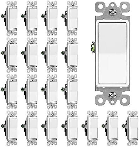 CML Single Pole Decorator Light Switch, 20 Pack Rocker Paddle Wall Switch, 15A 120/277V, On/Off Interrupter, UL Listed, White