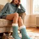 cosyone1997 Women's Fuzzy Slipper Socks with Non-slip Grippers, Cozy & Unique Gifts (Aqua)