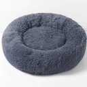 Bedsure Calming Dog Bed for Small Dogs - Donut Washable Small Pet Bed, 23 inches Anti-Slip Round Fluffy Plush Faux Fur Large Cat Bed, Fits up to 25 lbs Pets, Dark Grey