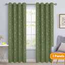 BGment Olive Green Blackout Curtains 90 Inch Length 2 Panels Set, Grommet Thermal Insulated Blackout Curtains with Wave Line and Dots Printed for Living Room, Each Panel 52 x 90 Inch