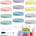 12pcs 8 oz Plastic Containers with Screw Lids, Reusable Clear Food Storage Containers with Pen and Brush for Snack Salad Fruit, Leakproof Small Freezer Containers, Microwave & Dishwasher Safe