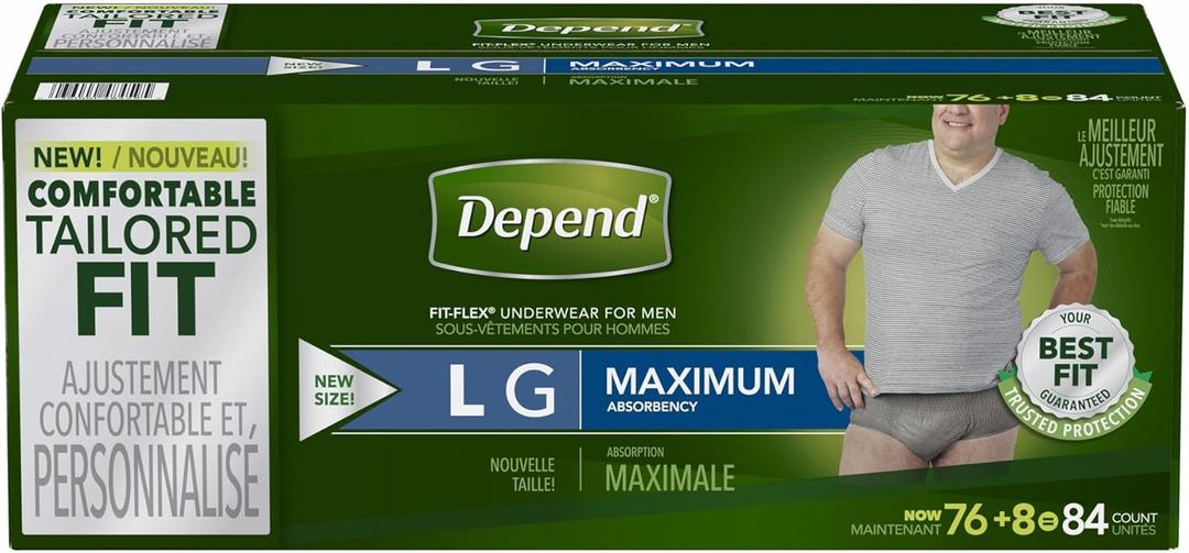 Depend Fit-Flex Large Maximum Absorbency Underwear for Men, 84 Ct