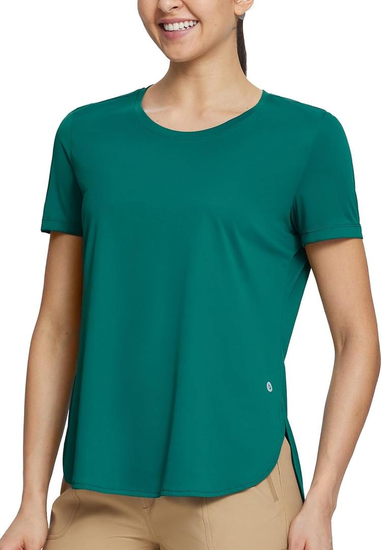 Baleaf Women's Short Sleeve T Shirts Tops Running Shirts Sun Protection | Lightweight; Breathable; Sun Protection; UPF 50+; Perfect For Hiking, Fishing, Golf, Camping, or Everyday Wear (Green, XS)