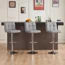 DUMOS Bar Stools Set of 2, 24 inch Counter Height Bar Chairs, Upholstered Modern Kitchen Barstools with Metal Base, PU Leather Saddle Stools for Kitchen Island, Grey
