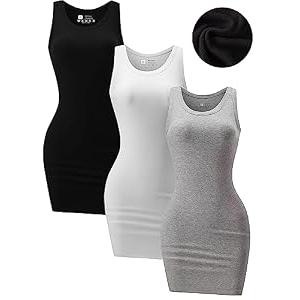 Chongbaijia 3 Pack Summer Dresses for Women 2026 Ribbed Crewneck Tank Top Dress Sleeveless Sundress Basic Bodycon Mini Dress (M)