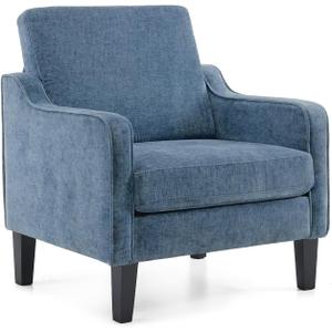 VINGLI Mid Century Modern Accent Chair, Navy Blue Chenille Chairs for Living Room Upholstered Armchair with Scooped Arms for Bedroom, Apartment, Studio, Office, Waiting Room