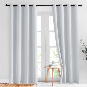 NICETOWN Room Darkening Curtains for Living Room - Easy Care Solid Thermal Insulated Grommet Panels/Drapes for Bedroom (2 Panels, 52 by 84, Greyish White)