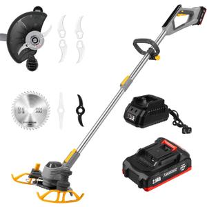 Cordless Weed Wacker, One 2.5Ah Rechargeable Battery Powered Weed Eater, Weed Cutter with Blades, Handhold Electric Grass Trimmer, Small Lightweight Push String Trimmer for Patio, Lawn