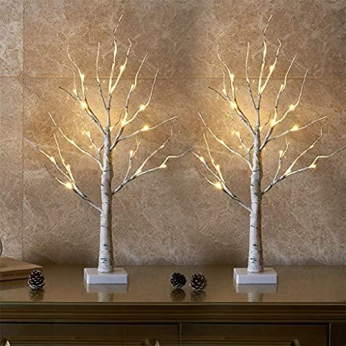EAMBRITE Lighted Birch Tree Christmas Decorations Indoor for Home, 3Pack Each 6.,24LED Battery Operated/USB Tabletop Mini Small Artificial White Trees with Lights for Table Mantel Winter Xmas Decor (2FT)