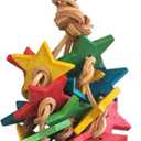 Birds LOVE Wood Stars & Leather Toy for Bird Cage Stand or Playgym, Bird Toys for Small to Medium Parrots, Sun Conures, Green Cheeked Conures, Quakers, Parakeets, Caiques, Cockatiels, African Senegals