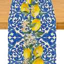 Blue Tiles Lemon Table Runner for Home Party Decorations Seasonal Summer Washable Kitchen Dining Table Decor for Birthday Party Coffee Table Family Dinners Holiday Wedding 13x72 Inch
