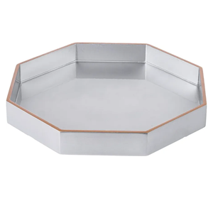 PEMAR 12.2" Octagonal Lacquer Serving Tray Decorative Basket Tray for Breakfast, Dinner, Coffee Table Decor (Silver)