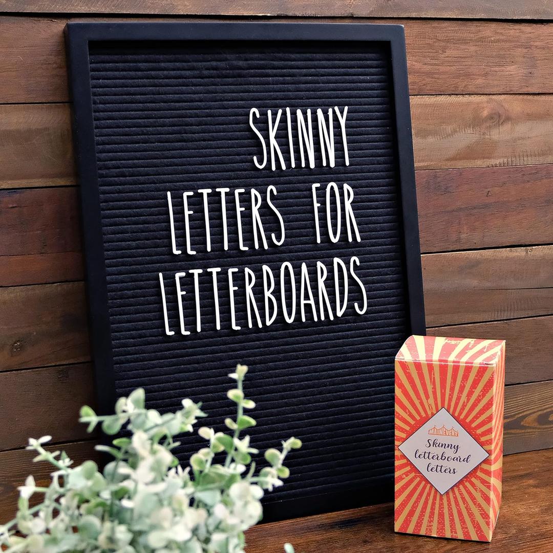 Skinny Felt Board Letters Only Set NO BOARD INCLUDED, Rae Inspired Font Farmhouse Decor Accessory, 2 Inch White Plastic Letters Numbers Symbols For Changeable Felt Letter Board Message Bulletin