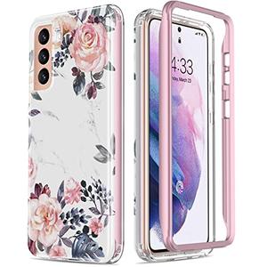ESDOT for Samsung Galaxy S21 Case,Military Grade Passing 21ft Drop Test,Rugged Cover with Fashionable Designs for Women Girls,Shockproof Protective Phone Case for Galaxy S21 6.2" Pink Flowers Leaves
