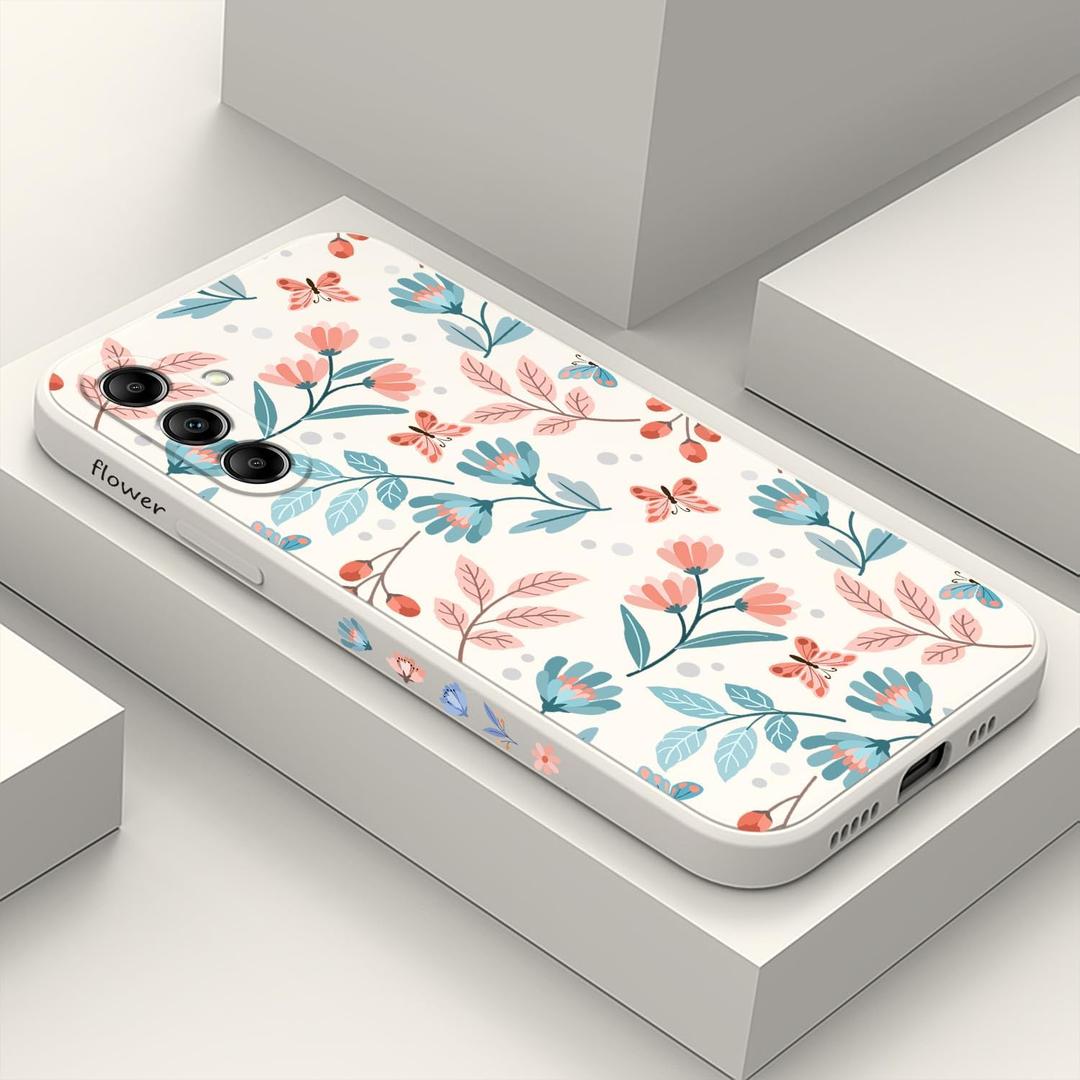 for Samsung Galaxy A14 5G Case Slim Soft Liquid Silicone Flower Pattern Galaxy A14 5G Phone Cover(6.6" Display) -Leaf White