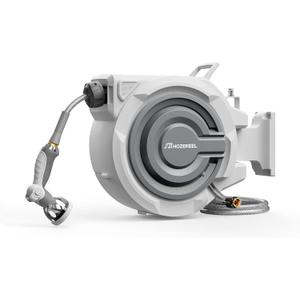 110 FT Retractable Garden Hose Reel by HOZEREEL, Outdoor Garden Hose Reels 1/2" - Automatic Self Retract Wall Mount Hose Reel Enclosed Storage, Any Length Lock, 10 Pattern Nozzle-Grey