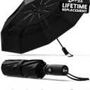 REPEL Windproof Travel Umbrella - Compact & Withstands Winds up to 85MPH , Strongest Premium Auto Folding Umbrella for Rain and Sun - Durable, Light & Portable for Women & Men , Fits Backpack & Cars (Black)