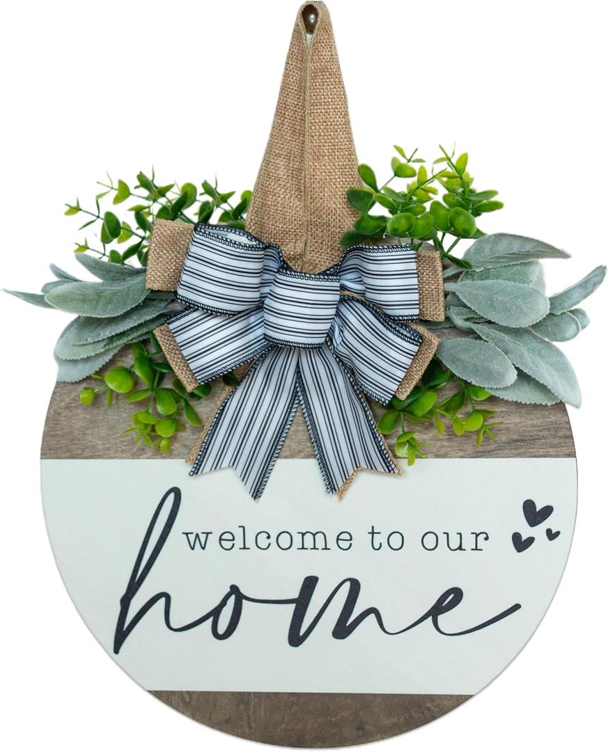 Welcome Sign for Front Door Wreath, Modern Rustic Farmhouse Decor, Wreaths for Front Door Porch Decor Outdoor, Welcome Home Decorations, Housewarming Gifts for Spring Summer Fall All Seasons Holiday