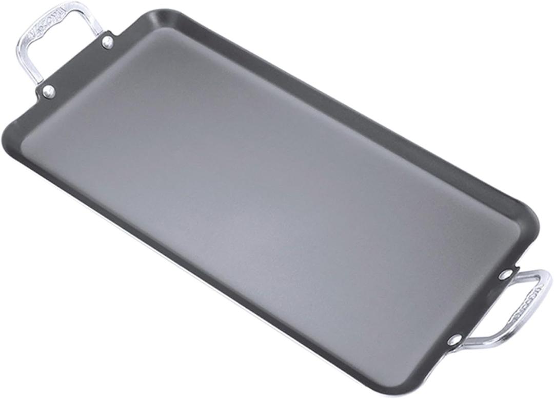 Vasconia Durable Double Burner Griddle (20 x 11) 100% Pure Aluminum with Nonstick - NSF Certified - for Frying, Searing, Grilling, Browning, Ideal for Home & Commercial Kitchen - Pack of 1