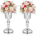 4PCS Silver Metal Flower Trumpet Stripe Vases Crystal Table Centerpieces Artificial Flower Arrangements for Anniversary Celebration/Wedding/Party/Birthday Event Aisle Home Decor