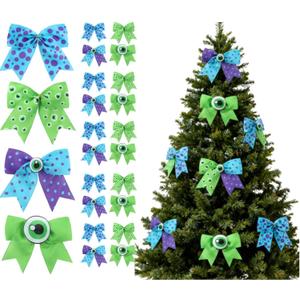 Chuangdi 24 Pcs Monster Christmas Bows Ornaments 6 Inch Large Christmas Tree Decorations Blue Purple Green Monster Bow Decor for Xmas Tree Ornaments Gift Wrapping DIY Crafts Supplies