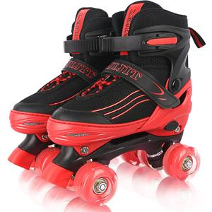 Roller Skates for Kids Boys Girls Toddler Ages 3-12, Adjustable 4 Sizes for Kids and Youth Teen with Light Up Wheels, Quad Red Roller Skates for Sports