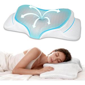 RestAssured Cervical Neck Pillow - Ergonomic Memory Foam Bed Pillows for Sleeping, Neck Pillows for Pain Relief, Back and Side Sleeper Pillow (White and Gray)