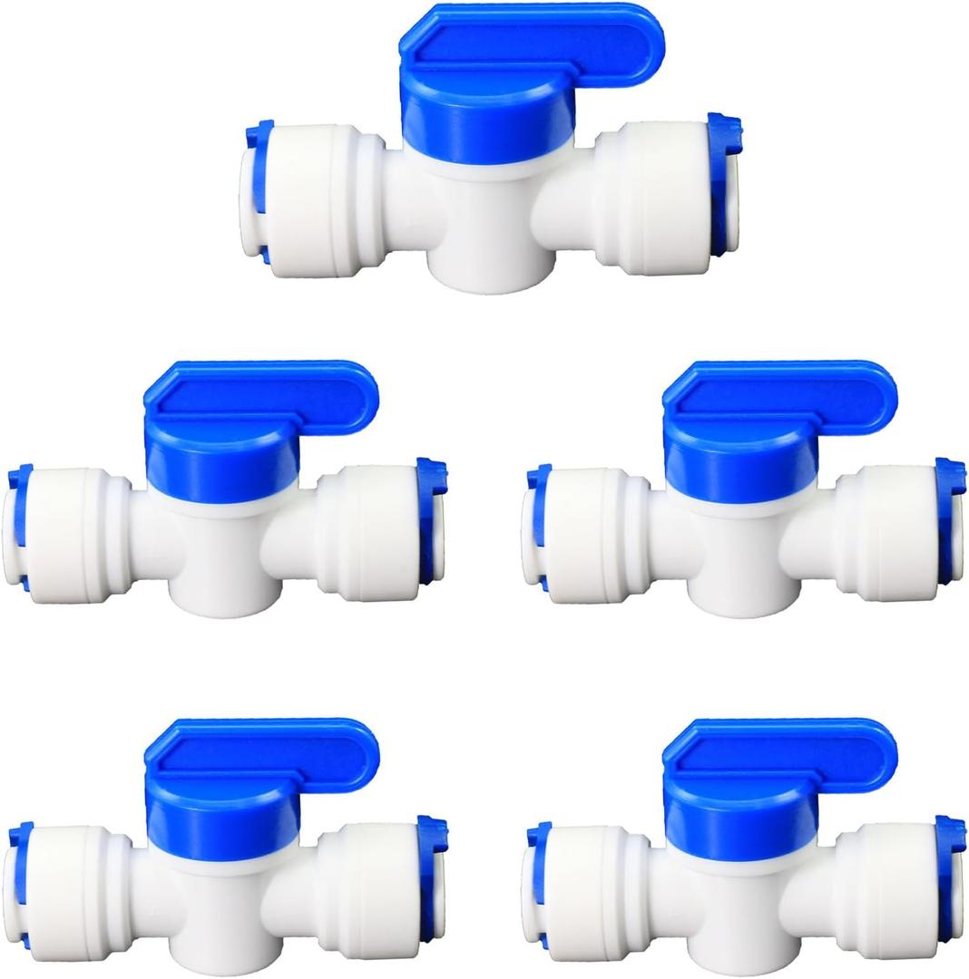 Water Purifier Stop Valve, 3/8" Push-to-Connect Fitting for Water Purifier PE Tube, Push-to-Connect Pipe Fitting, Compatible with RO Water Filtration, Pre-Purifier, Refrigerator Plastic Adapter (5PCS)