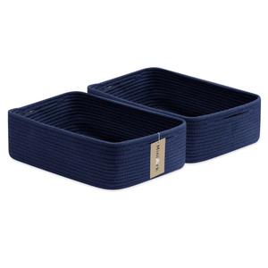 Large Shallow Organizing Baskets 15x11x5.1 Inches - Rope Woven Storage Bins for Bathroom, Shelves, Cube Closet, Navy Blue 1 Pack