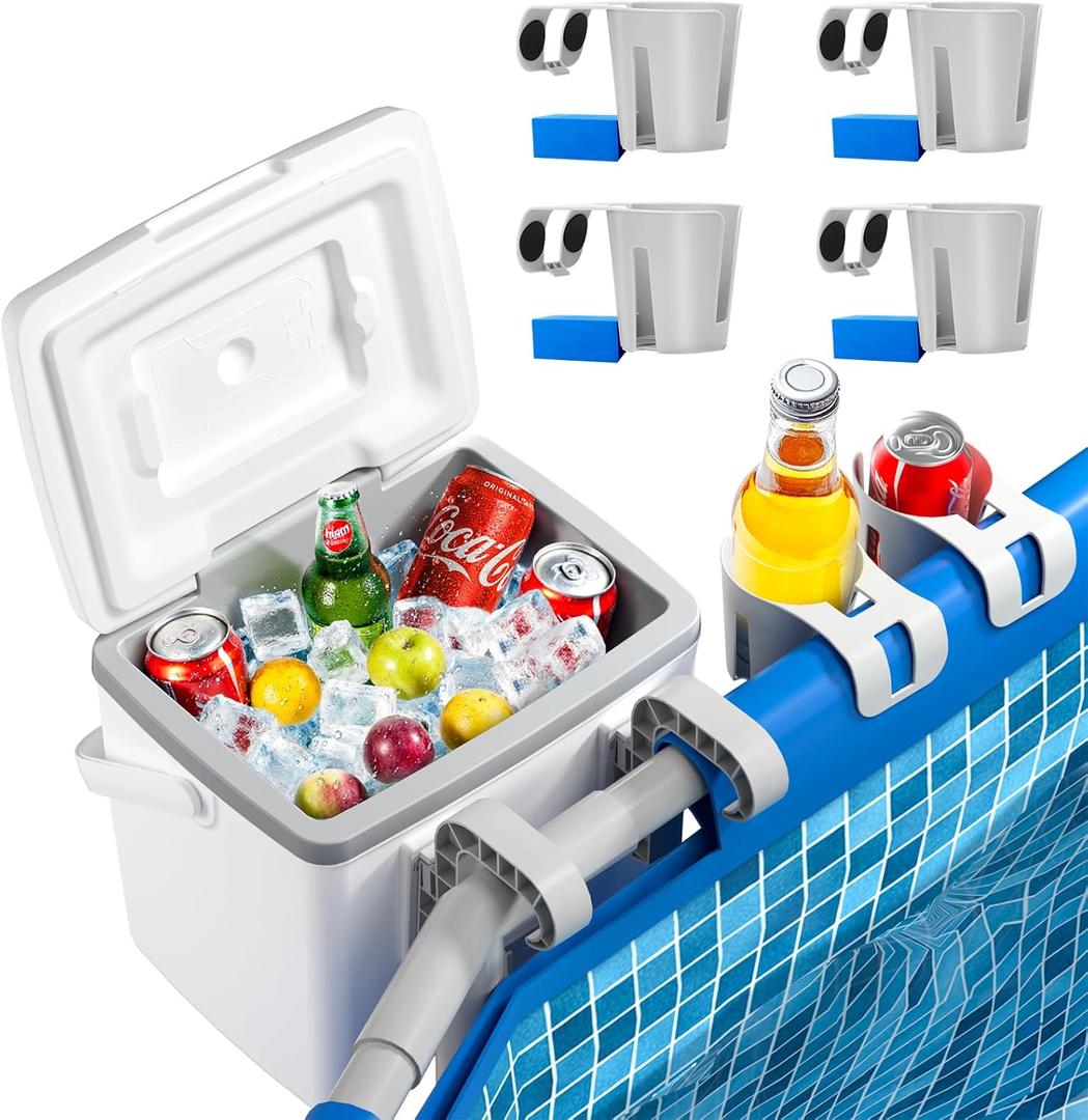 14QT Pool Cooler, with 4 Pool Cup Drink Holders, Insulated Hard Cooler with Handle, Keeps Cold for up to 3 Days, Above Ground Pool Accessories Storage, Portable Poolside Beach Camping Cooler