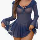 Avidlove Sexy Lingerie Babydoll Rave Ruffle Dress Off Shoulder Long Sleeve Nightgowns Outfits For Women XXL