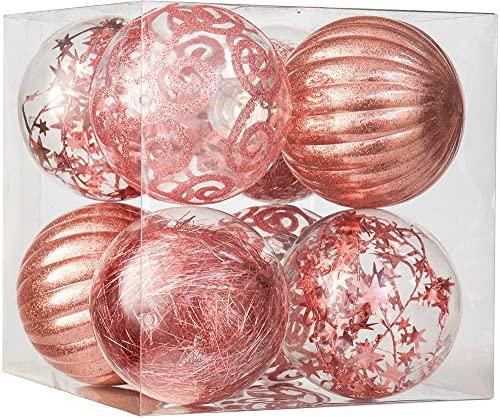 XmasExp 8ct Christmas Ball Ornaments Set -Large Clear Plastic Shatterproof Xmas Tree Ball Hanging Baubles Stuffed Delicate Glittering for Holiday Wedding Xmas Party Decoration (100mm/3.94",Rose Gold)
