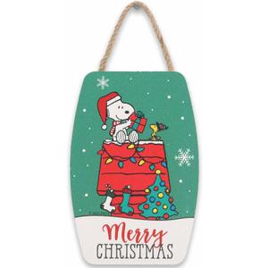 Peanuts Snoopy and Woodstock Merry Christmas Hanging Wood Wall Decor - Fun Snoopy Christmas Decoration for Home (Green)