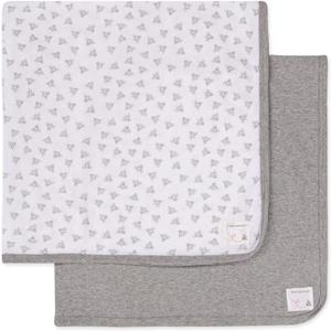 Burt's Bees Baby Infant Receiving Blankets, Made with 100% Organic Cotton, Stretchy and Soft Honey Bee Newborn Swaddle Blanket - Size 29 x 29 Inches - 2 Pack Set (Heather Grey)