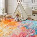 Rugflix 8x10 Area Rugs for Living Room, Washable Colorful Rainbow Rug Stain-Resistant Low Pile, Large Carpet Non-Slip for Kids Girls Room Nursery Bedroom Home Office