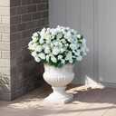 16 Bundles Artificial Roses for Front Door Outdoor Decor, Realistic Fake Silk Bouquets Flowers Faux UV Resistant Real Looking Rose Plants for Garden Balcony Farmhouse Home Spring Summer Decor (White)