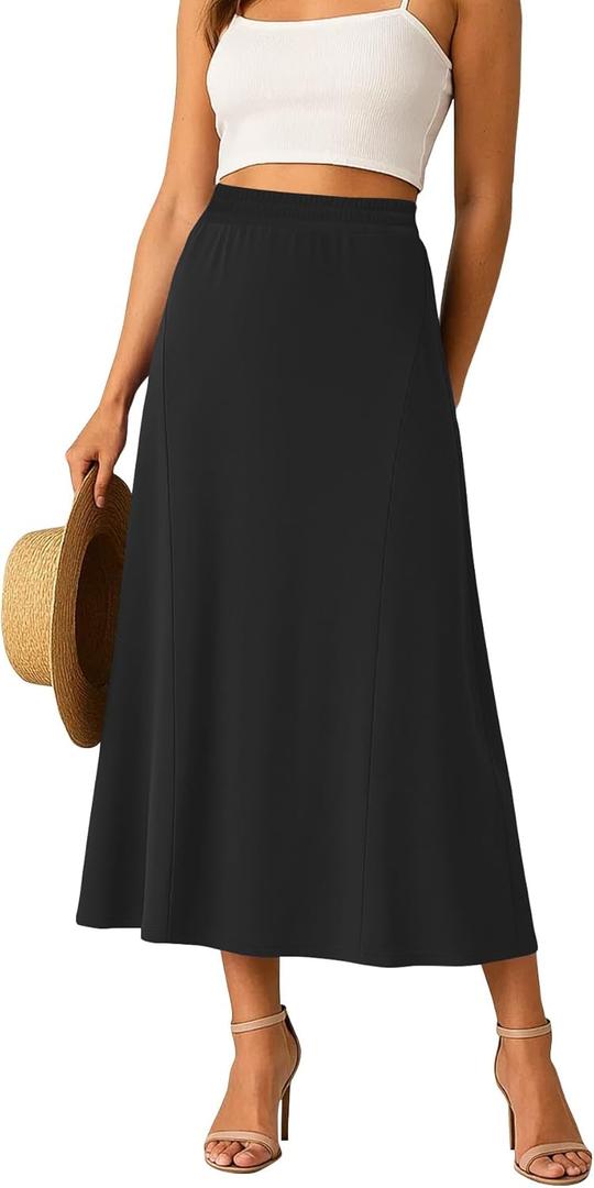 YSYOKOW Long Skirts for Women Flowy Elastic High Waist Midi A-line Skirt for 2026 Casual Boho Trendy (Red, L)