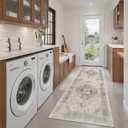 Madane Washable Runner Rug - 2x6 Rug Runners for Hallways 6 Foot Non Slip Vintage Kitchen Runner Rug Ultra-Thin Bathroom Runner Rugs Carpet Laundry Room Bedroom (2x6ft, Light Taupe Brown)