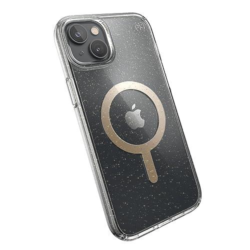 Speck Clear iPhone 14 Plus Case - Drop Protection, Scratch Resistant, Built for MagSafe Slim Phone Case for 6.7 Inch iPhones 14 Plus - Anti-Yellowing - Presidio Perfect Glitter - Clear/Gold Glitter