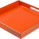 MAONAME Decorative Tray, Orange Serving Tray with Handles, Coffee Table Tray, Square Plastic Tray for Ottoman, Bathroom, Kitchen, 13"x13"x1.57"