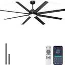 72'' Ceiling Fan with Light - Remote & APP Control, 3 CTT Dimmable, 6 Speed Reversible DC Motor Fan for Shop, Garage, Covered Outdoor, Black, 72 Inch 8 Blades