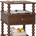 AWASEN Mid Century Modern Nightstand, Bedside Table with Storage, 3-Tier Small Night Stand End Table with Drawer for Bedroom &Solid Wood Spindle Legs, Walnut Brown, 11.8" x 15.75" x 23.6"