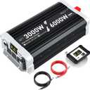 3000 watt Pure sine Wave Inverter, 12V DC to 110V AC Power Inverter, with 3 AC Output sockets, USB Port, Type-C Port, Remote Control with LCD Screen, Used for Solar Emergency Power Supply in RV Homes