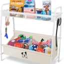 Large Dog Basket, Metal Oxford Puppy Bin with Storage Organizer, Trapezoid Doggy Bin for Living Room for Dog Lovers, White